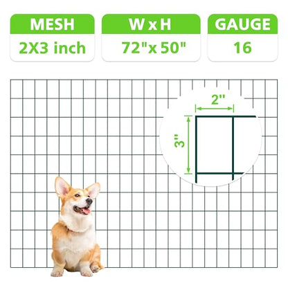 Green PVC Coated Welded Wire Fencing,2"x3" 16 Gauge,72inch H x 50ft L Garden Wire Fence Roll,2/3/4/5/6ft Tall x 50/100 ft Long Hardware Cloth Metal Mesh for Yard,Farm,Chicken,Dog,Vegetable Protection - color: Green, size: 2"x3" 72inx50ft