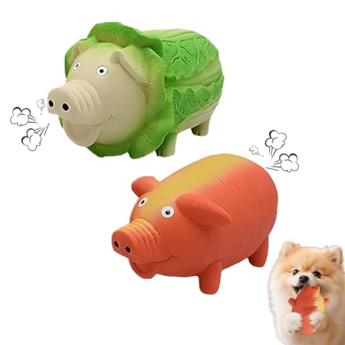 Dog Squeaky Toy, 2 Pack Latex Chew Toys with Oinks Sound Squeaker Cabbage&Carrots Grunting Pig Dog Toy Durable Dogs Squeeze Toy for Small Medium Large Dog Dental Biting Chasing to Kill Boring Time - color: Multiple colors