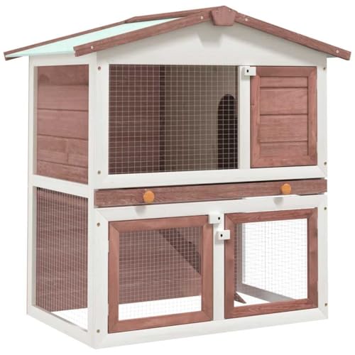 Solid Pine Wood Rabbit Hutch Outdoor Brown Rectangular Large Cage for Rabbits Bunny Hutch with Weatherproof Design Escape-Proof Latches Easy Assembly 37x37x38.6 Inch - color: Brown, size: 37.0 x 37.0 x 38.6 in (W x L x H)