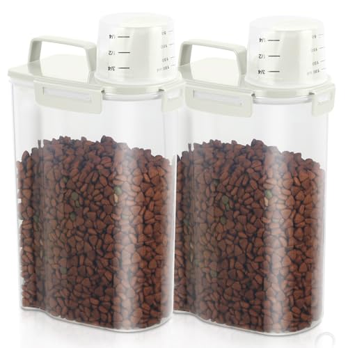 TBMAXS 2 Pack 3 Lbs Dog Cat Food Storage Containers for Travel, Portable Pet Food Storage Container, Easy-Pouring Bird Seed Dispenser, Airtight Rice Cereal Oatmeal Flour Holder -Beige - color: Beige-3L 2Pack