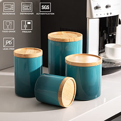 Sweejar Ceramic Food Storage Jar, Stackable Kitchen Canisters, Containers with Airtight Seal Wooden Lid for Serving Ground Coffee, Tea, Sugar, Salt and More - 16 Fl Oz (Gradient Blue)… - color: Gradient Blue, style: 16 Fl Oz (4.1"x4.4")