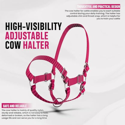 HADZAM Adjustable Nylon Cow Halter | Calf Halter one Halter for (1 Year to Full Size) Easy Adjustable Straps elimates the Need of Ill-Fitting Cattle Halter - color: PINK