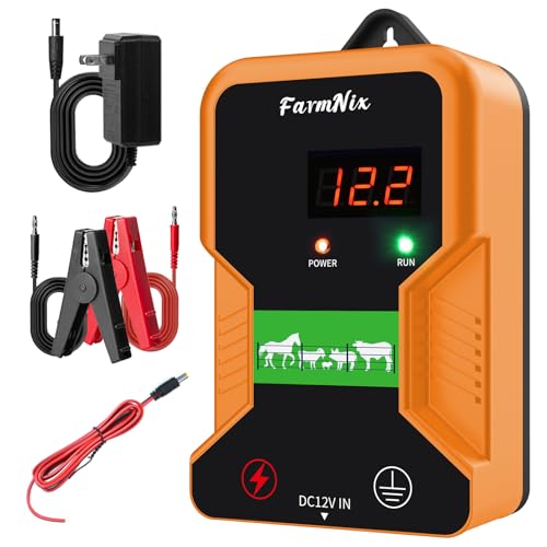 12KV Electric Fence Charger with LED Indicator, 2 Joules Pulse Energy, 10 Miles Range, Prevents Wild Animals Intrusion for Livestock Poultry, Farm Animals, Pets, Ranches, Gardens - color: Orange