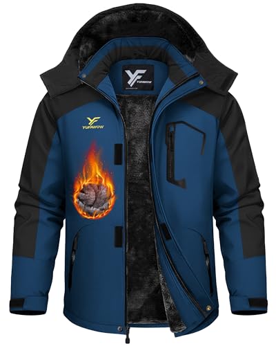Yufawow Men's Ski Jacket Waterproof Warm Snowboard Jacket Insulated Winter Coat for Outdoor Cold Weather Sports Work - color: Black Denim, size: Medium