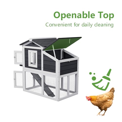 Chicken Run Coop, Wooden Duck Coop Outdoor 2-Tier Hen House All Weather Used Poultry Quail Cage Rabbit Hutch Pet Hideout with Ramp for Small Medium Animals(Grey) - color: Grey