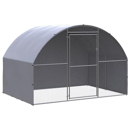 Large Outdoor Chicken Coop Silver Galvanized Steel with Polyethylene Roof Spacious Hen House Hutch for Chickens Ducks Rabbits Animal Enclosure - color: Silver D, size: 9.8 x 9.8 x 6.6 ft (W x L x H)