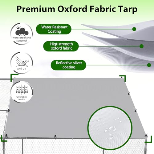 10x6.5x6.5 FT Metal Chicken Coop, Functional Split Door Chicken Coop Run with Cover & Hardware Cloth,Heavy Duty Chicken Pen with Aluminum Frame, Easy Setup Animal Run for Hen, Duck, Goat - size: 118.0"L x 79.0"W x 77.0"H