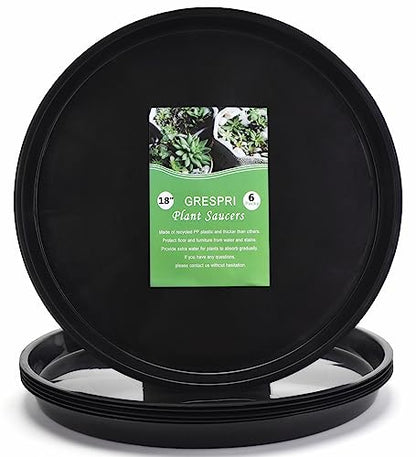 18 Inch Black Plant Saucer for Indoors, 6 Packs Large Plant Trays 16 inches in Base, Heavy-Duty Pot Containers 10 Gallon Grow Bag Saucer for Outdoors.