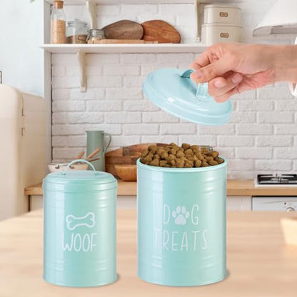 Dog Treat Container Airtight, Dog Treat Jar Set of 2 with Lid - 9x5.5''&7x4'' Metal Dog Cookie Jar for Farmhouse Kitchen Counter, Green Pet Treat Container, Dog Treat Storage Container for Dogs, Cats - color: Circle-Green