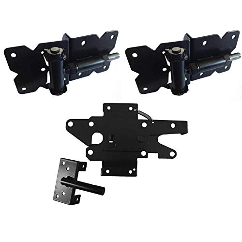 Self-Closing Vinyl Fence Gate Hardware Kit - Black, Single Gate, Includes 2 Hinges, 1 Lockable Latch with Screws (Lockable Both Sides), Case of 6 - size: Self Close Black Kit - Case - 6 Count