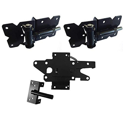 Self-Closing Vinyl Fence Gate Hardware Kit - Black, Single Gate, Includes 2 Hinges, 1 Lockable Latch with Screws (Lockable Both Sides), Case of 6 - size: Self Close Black Kit - Case - 6 Count