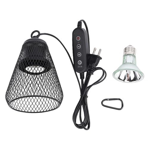 GLOGLOW Reptile Heat Lamp Guard, Heat Lamps with Dimming Switch and Chew Resistance Springs for Reptile Terrarium Up to 100W Bulbs Lamp Guard, Cover (US Plug)