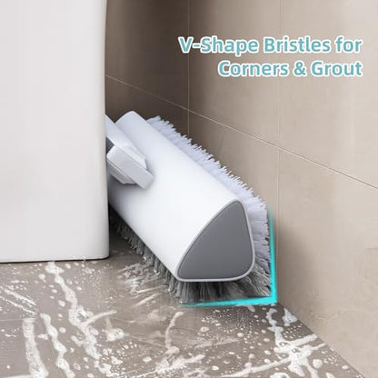 MOPALL Shower Brush for Cleaning with 55" Long Handle for Bathtub Scrubber | Dual sided Stiff Bristle, 180° Rotatable V Shape Head, Heavy Duty Stainless Steel Handle, for Tile, Patio/Deck/Garage/Corner
