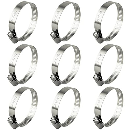 ZIPCCI Hose Clamp, 2 Inch Stainless Steel Worm Gear fuel line clamps for Water Pipe, Automotive and Mechanical Application, 40-63mm (10 Pack) - size: 40-63mm
