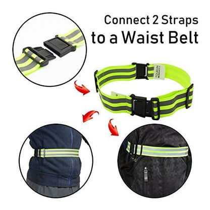 Reflective Running Gear Belt for Night Walking/Running, Visibility Bands for Runners, Cyclists - Bicycle Pants Cuff Clips, Arm/Ankle/Leg Safety Bands (2 Bands)