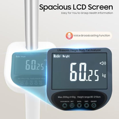 Professional Digital Physician Scale - Ultrasonic Medical Body Analyzer Scale, Standing Height and Weight Scales for Measuring Fat, BMI Muscle Calories and More, 440lb Capacity, 31.5-76.77 in