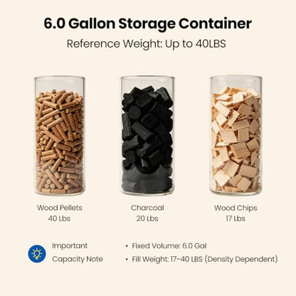 Wood Pellet Storage Container 30-40lbs, Airtight Bin with Locking Lid & Clear Window, Collapsible Pellet Bucket with Wheels, Scoop & Labels, Black & White - color: Black-L