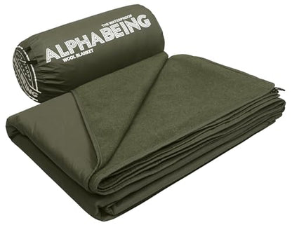 AlphaBeing Waterproof Outdoor Blanket with Merino Wool, Extra Thick Warm, Windproof, Packable Stadium Blankets for Cold Weather, Camping Gift, Pet, Car, Picnic, Concerts, 79" x 59", Olive - color: Olive