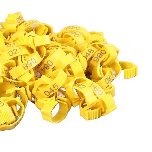 SUNGOOYUE 100 Pcs Chicken Leg Rings Plastic Numbered Poultry Identification Bands Clip On Round Ankle for Chickens Ducks Hens Breeders Farm Flock Tracking (100Pcs Yellow Rings with Number Markers) - color: 100pcs Yellow Rings With Number Markers