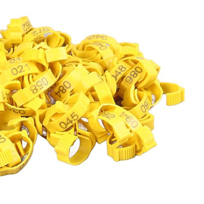 SUNGOOYUE 100 Pcs Chicken Leg Rings Plastic Numbered Poultry Identification Bands Clip On Round Ankle for Chickens Ducks Hens Breeders Farm Flock Tracking (100Pcs Yellow Rings with Number Markers) - color: 100pcs Yellow Rings With Number Markers