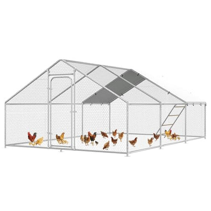 Large Chicken Coop with Roosting Perch, Outdoor Waterproof & UV-Resistant Cover,13.1'W x 19.7' L x 6.4' H Chicken Run for Yard or Farm, Spire Roof - size: 236.0"L x 157.5"W x 78.0"H