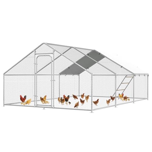 Large Chicken Coop with Roosting Perch, Outdoor Waterproof & UV-Resistant Cover,13.1'W x 19.7' L x 6.4' H Chicken Run for Yard or Farm, Spire Roof - size: 236.0"L x 157.5"W x 78.0"H