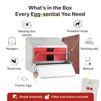 HenGear Nesting Boxes for Chickens, Nest Box with Rollout Egg Collection, Nesting Pads for Cleaner Eggs, Reversible Accessories for Chicken Coop, G90 Galvanized, Made to Last, Small, Up to 20 Hens - size: 20 HENS