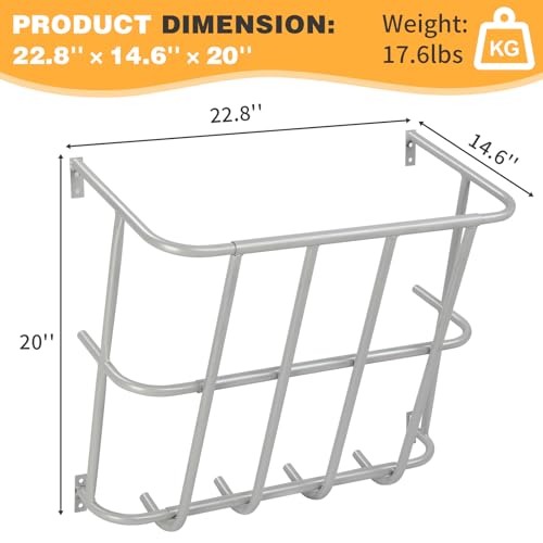 Livestock Feeder,Large Capacity Hay Feeder, Heavy-Duty Steel Goat Hay Rack, 22.8" Long Wall Mounted Horse Hay Holder, Multiple Sided Feeding Rack for Sheep Farm Livestock Indoor Outdoor, Silver