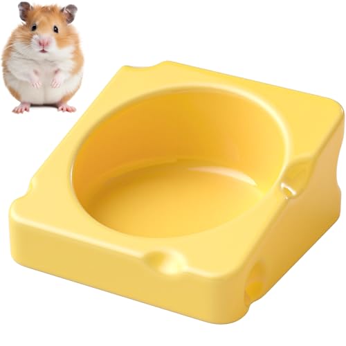 mini&moe Hamster Food Bowl - Ceramic Guinea Pig Bowl Chew-Proof Small Pet Anti-Turning Food & Water Feeding Dish for Rabbit, Gerbils, Mice, Rats, Chinchillas - 4.3in Cute Cheese-Shaped - color: yellow