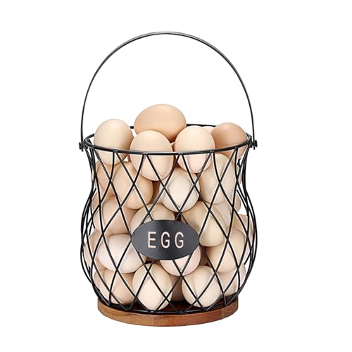 Chicken Egg Basket With Handle, Egg Baskets for Gathering Fresh Eggs, Chicken Coop Egg Holder, Round Wire Egg Basket & Kitchen Countertop Decor (Style 3) - style: Style 3