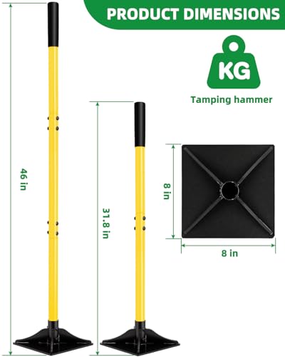 LOCONHA Steel Tamper with 48" Handle - Heavy Duty Hand Compactor for Leveling Soil, Gravel, Sand, and Asphalt in Gardens, Yards, and Driveways (8''x 8'') - size: 8''x 8''