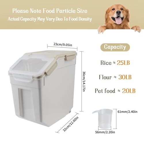 Saim Large Flour Storage Container Bin 50lb, 2Pack Airtight Rice Storage Containers with Wheels Seal Locking Lid, Dry Food, Sugar, Baking Supplies, Rice Dispenser Set with Measuring Cup & Scoop - Grey - color: 2Pack 50lb Grey