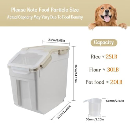 Saim Large Flour Storage Container Bin 50lb, 2Pack Airtight Rice Storage Containers with Wheels Seal Locking Lid, Dry Food, Sugar, Baking Supplies, Rice Dispenser Set with Measuring Cup & Scoop - Grey - color: 2Pack 50lb Grey