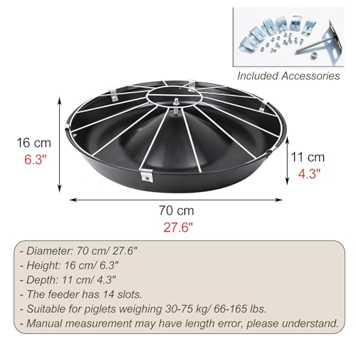Anti-Waste Round Plastic Pig Feeder, Multi-Compartment Livestock Water Trough, Homestead Feed Trough for Piglet, Duck, Chicken, Rabbit(Single Rack,70cm/27.6"(14 Slots)) - color: Single Rack, size: 70cm/27.6"(14 Slots)