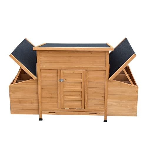 Large Wooden Chicken Coop with Waterproof Asphalt Roof, Fir Wood Poultry House with 6 Nesting Boxes & Ramp, Outdoor Weatherproof Hen Cage with Removable Tray for 6–8 Chickens