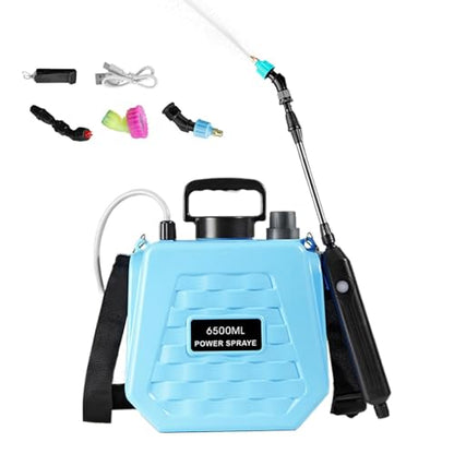 Garden Sprayer Battery Powered - Mister Watering Rechargeable - Electric Pump Sprayer with Adjustable Shoulder Strap | for Farm Lawn Yard Backyard Agriculture Plant Outdoor Home - color: 6.5L sky blue