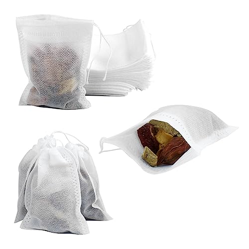 100 Pack Muslin Drawstring Bags, Disposable Small Mesh Bags for Cooking, Soaking Medicinal Liquor, Tea Coffee Filter, DIY Craft Spices Storage, Weeding Party Favor (4.7 x 5.5 Inches) - size: 4.7 x 5.5 Inches