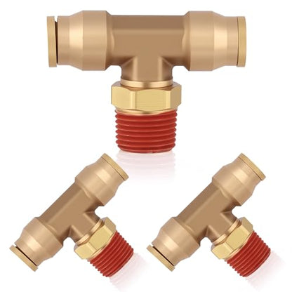 3/8" DOT Air Brake Fittings Tee, 3PCS Brass Push to Connect Fittings 3/8" Tube OD × 3/8" NPT × 3/8" Tube OD Tee Union to Male Pipe Swivel for Truck Trailers Air Brake System - size: 3/8" OD & 3/8" NPT, style: NPT Tee