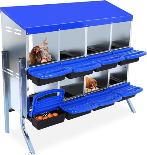 8 Hole Chicken Nesting Box, Nesting Boxes for Chickens Roll-Away Egg Collection System with Ventilation Holes Rustproof Plastic Tray & Keyhole Mounting, Chicken Laying Box for Hen & Duck with Leg - color: Blue, size: 8 holes with legs