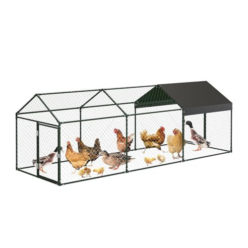 Small Metal Chicken Coop, Chicken Runs for Yard with Waterproof and Anti-Uv Cover, Portable Chicken Coop with 2 Door for Outdoor Chicken Rabbit Duck, Black, 120"×40"×40"