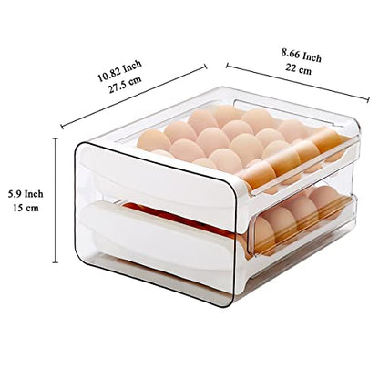 HOMQUEN Egg Holder, Clear Plastic - 2 Layer/40 Grid Egg Tray & Fresh Storage Box for Fridge