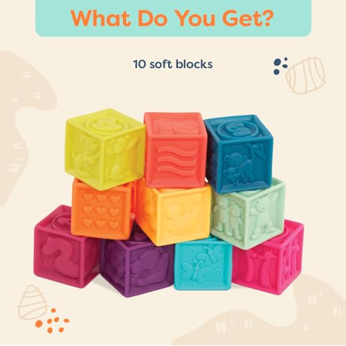B. toys – Baby Blocks – Stacking & Building Toys for Babies – 10 Soft Blocks with Numbers, Shapes, Animals – Educational & Developmental – 6+ Months – One Two Squeeze - style: Baby Blocks (10 Pcs)