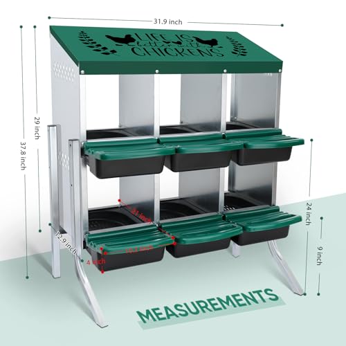 Tgeyd Nesting Boxes - 6 Holes for Laying Eggs - Chicken Brooder Box with Perch - Coops for Up to 24 Chickens - size: 36.6"L x 15.2"W x 8.7"H