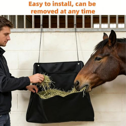 Horse Feed Bag | Large Capacity Opening Waterproof Holder | Goat Feeder Trough,for Livestock Sheep Grain Cattle Cow Lamb Calf Farm Stall Barn Fence Wall
