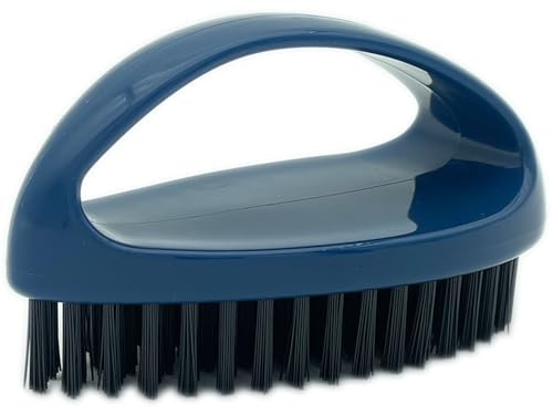 GKETN Small Scrub Brush with Nylon Bristles - Heavy Duty Cleaning Brush for Bathroom, Kitchen, Grout, Tiles - Non-Slip Teardrop Handle & Hangable Design - Deep Blue - color: Deep Blue