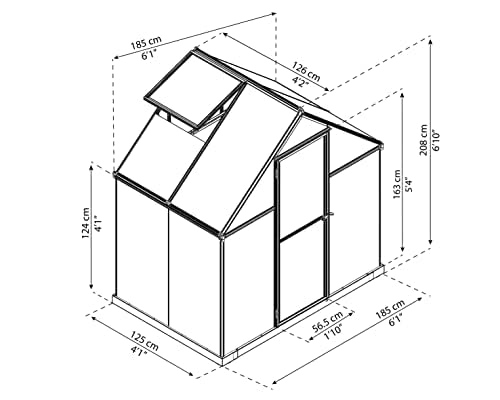 Canopia 6x4 Greenhouse with Plant Hangers, Hobby Walk-In Twin-Wall UV Polycarbonate Heavy Duty Aluminum Frame, Lockable Door, Adjustable Roof Vent, Rain Gutters, Galvanized Steel Base, Mythos (Silver) - color: Silver with Plant Hangers, size: 6 Ft. x 4 Ft
