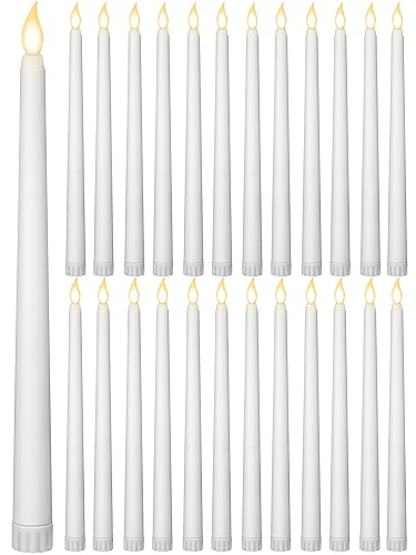 Treela 24 Pcs Flameless Taper Candles Battery Operated Bulk Fake Candles Light LED Candle Sticks Flickering Tapered for Easter Wedding Anniversary Decoration(Basic,11 Inch,White) - color: White, size: 11 Inch, style: Minimalist
