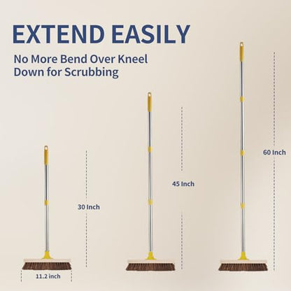 NICOFPHY Floor Scrub Brush with Long Handle - 60" Heavy Duty Deck Brush with Stiff Natural Palmyra Bristle for Scrubbing, Outdoor Scrubber Brushes for Cleaning Concrete Floor, Garden, Patio, Shower