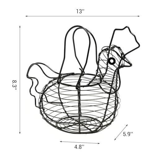 MyGift Rustic Chicken Wire Egg Basket - Black Metal Hen Shaped Egg Holder for Kitchen Counter Storage & Easter Decor, Farmhouse Table Centerpiece