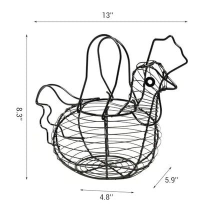 MyGift Rustic Chicken Wire Egg Basket - Black Metal Hen Shaped Egg Holder for Kitchen Counter Storage & Easter Decor, Farmhouse Table Centerpiece